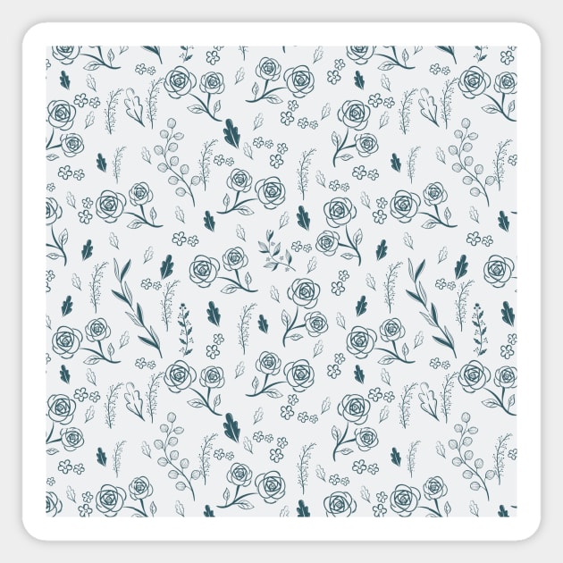 Blue Hand Drawn Bunch Flowers Pattern Sticker by DMRStudio